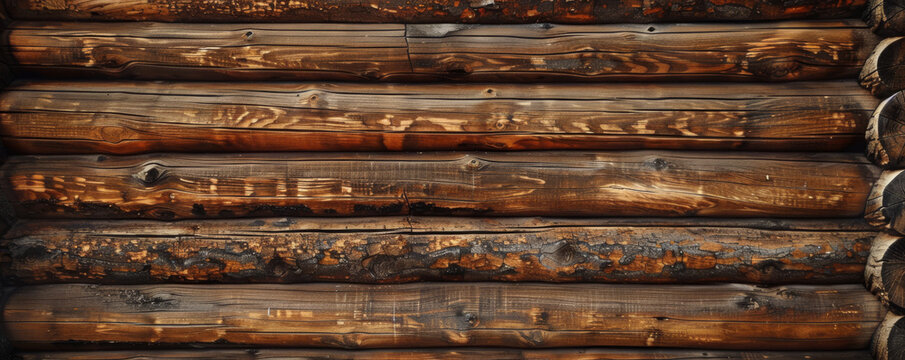 Rustic wooden log cabin background with rough texture and warm brown tones: Classic and earthy, perfect for a vintage or country feel