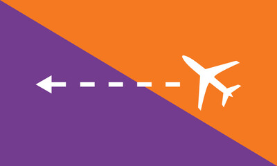 Plane on a orange-purple background with top view. Travel background for travel agency banner. flight vector. eps8.