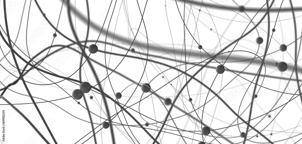 Poster Abstract polygonal space with connecting dots and lines. Dark background. Connection structure. 3d Widescreen