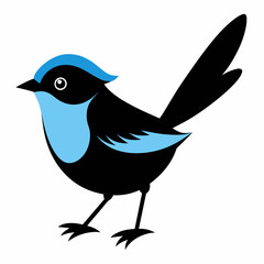 Solid black outline Fairy-Wren animal vector 