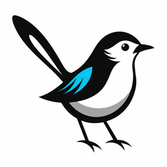 Solid black outline Fairy-Wren animal vector 