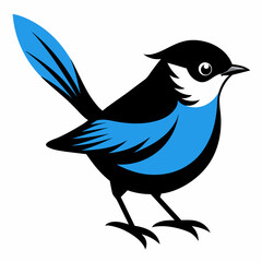Solid black outline Fairy-Wren animal vector 