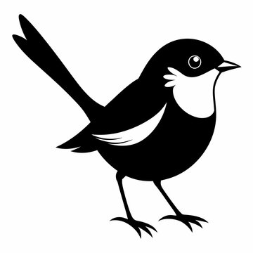 recommend clip art: Solid black outline Fairy-Wren animal vector 