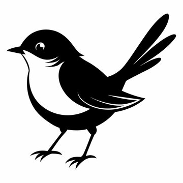 recommend clip art: Solid black outline Fairy-Wren animal vector 
