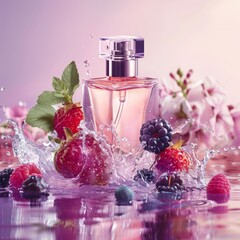 Citrus perfume packaging mockup, fruits citrus background