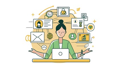 Focused Woman Using Laptop in Bright Office Workspace