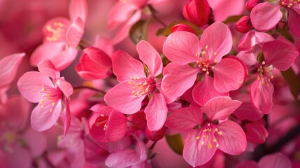 Close up macro photograph of vibrant pink spring flowers