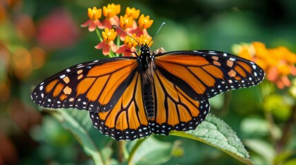 Obraz premium Monarch butterfly on a milkweed flower.