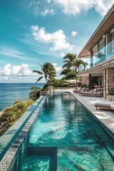 Obraz premium a large swimming pool next to the ocean