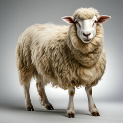 Fototapeta premium Sheep standing on gray background. Animal portrait. Studio shot.