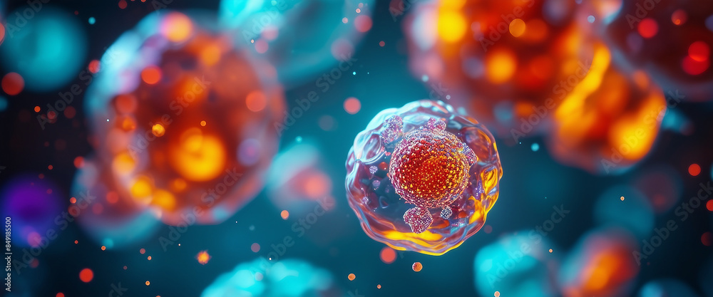 Wall mural illustration of abstract colorful stem cell under microscope view in laboratory