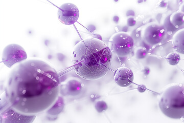background with bubbles. 3 d render of white and purple abstract background with interconnected spheres, wires and beads on light grey backdrop