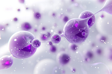 background with bubbles. 3 d render of white and purple abstract background with interconnected spheres, wires and beads on light grey backdrop