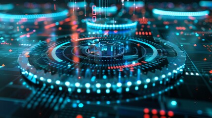 a 3d render of futuristic holographic digital hologram on a Hi-Tech table