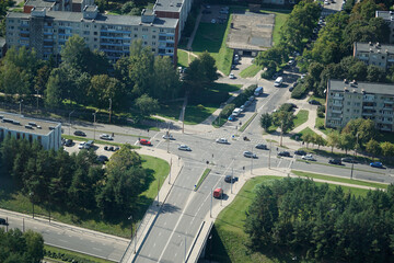 Aerial view on road intersection