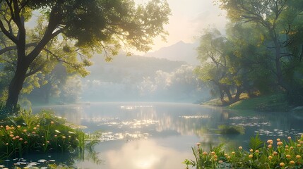 Obraz premium Scenic View in the Middle of the Forest: A Hidden Oasis of Serenity. generative AI