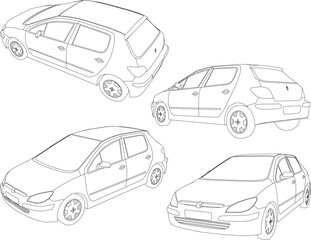 Vector illustration sketch of a detailed design drawing of a mini car for urban driving