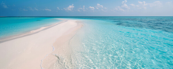 Tropical background with serene blue waters and white sandy beaches: Idyllic and refreshing, perfect for a beachside retreat