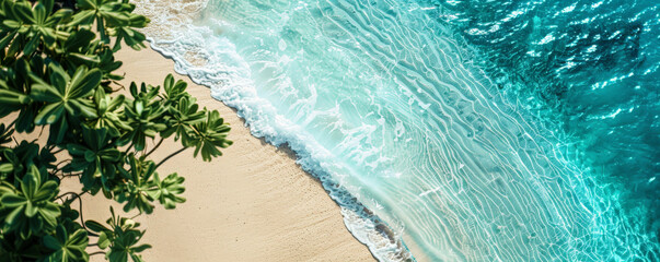 Tropical background with serene blue waters and white sandy beaches: Idyllic and refreshing, perfect for a beachside retreat