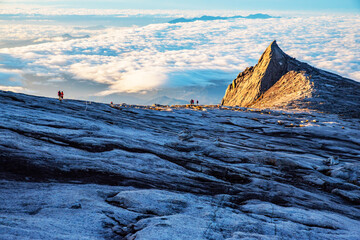 Mount Kinabalu peak with light of sunrise on Mount   trip travel, hiking in Kinabalu national park....