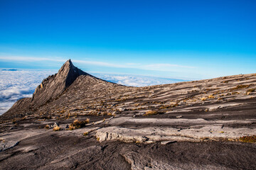Mount Kinabalu peak with light of sunrise on Mount   trip travel, hiking in Kinabalu national park....