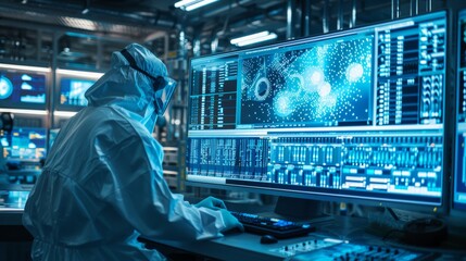 Photograph of semiconductor production being controlled by engineers inside the factory.