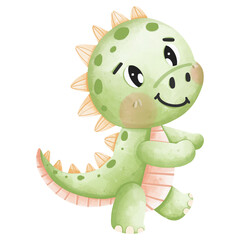 Cute and happy cartoon dinosaur illustration perfect for children's book, nursery decor, or kids' clothing designs.