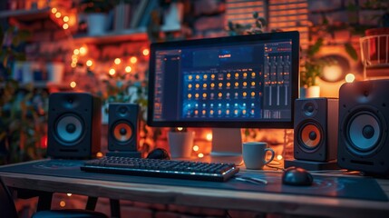 a home-based podcast studio, professional style interior design