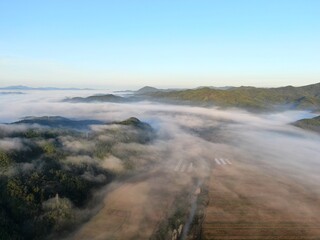Aerial view of the mountains in Northeast China at dawn