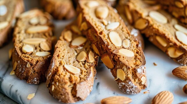 Italian almond biscotti cookies displayed on a table in a horizontal arrangement