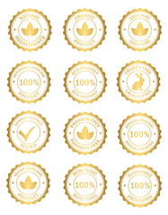 Eco cosmetic golden icon, stamp, badge