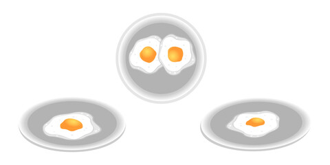 fried egg on a plate vector set with different view. vector illustration isolated on white background.