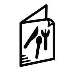 Restaurant menu paper book icon illustration with black outline isolated on square white background. Simple flat cartoon art styled drawing.