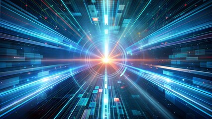 Digital science futuristic technology light rays stripes lines light background.