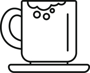 Line art icon of a steaming cup of coffee or tea with foam bubbles on a saucer