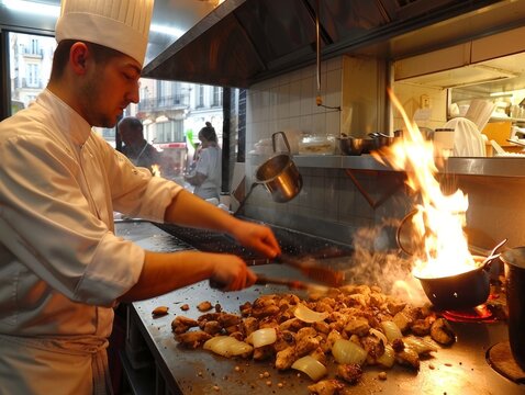 a young shef cooking in a restaurant