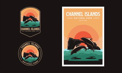 Set of Channel Island National Park graphic illustration badge poster vector