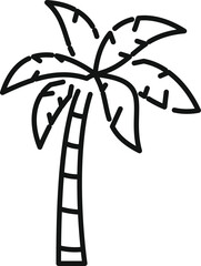 Simple black and white line drawing of a palm tree is isolated on a white background