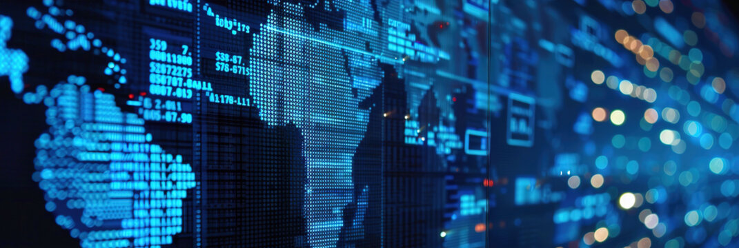 International wire transfer processing: Screens showing global money transfer systems and currency conversion rates.