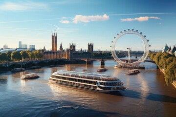 Fototapeta premium Magic night in London, London Eye under the lights., generative IA