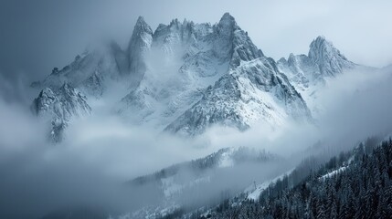 Obraz premium Cloudy mountain landscape covered in snow