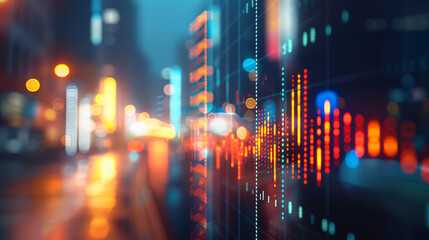 Obraz premium Abstract colorful charts and blurred city lights used to visualize financial market data