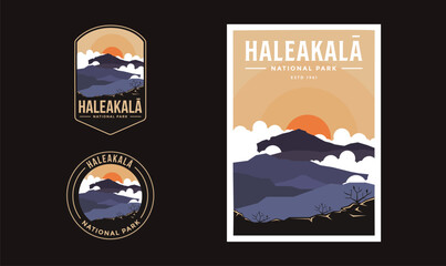 Set of Haleakala National Park graphic illustration badge poster vector