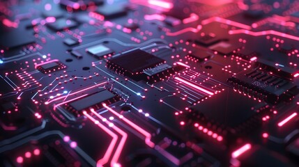 Fototapeta premium Glowing Cyberscape of Interconnected Electronic Circuit Board