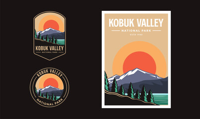 Set of Kobuk Valley National Park graphic illustration badge poster vector © DOMHOUZE