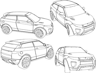 Vector illustration sketch of a 4 wheel drive adventure car design for adventure in the wild