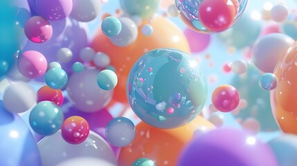 Enchanting Abstract Bubble Spheres with Vibrant Iridescent Reflection and Glowing Lights