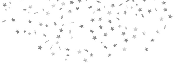 Silver star of confetti. Falling stars on a white background. Illustration of flying shiny stars.