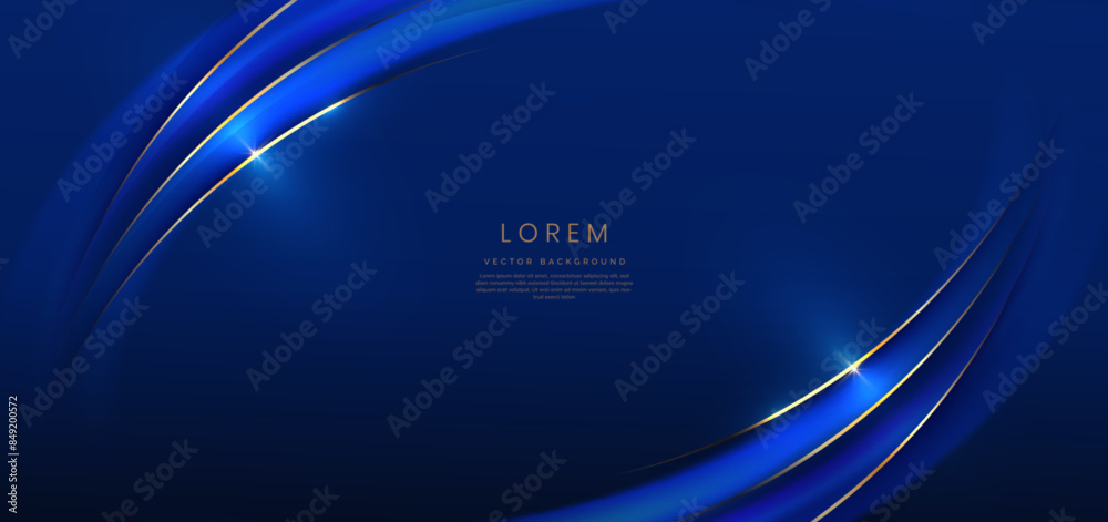 Wall mural luxury curve golden lines on dark blue background with lighting effect copy space for text. luxury d