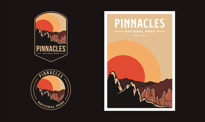 Set of Pinnacles National Park graphic illustration badge poster vector © DOMHOUZE